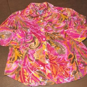 CARIBBEAN JOE Pink 1/2 Sleeve Hawaiian Shirt Sz PM